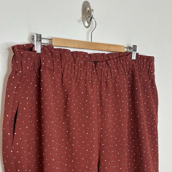 Express Polka Dot Ankle High Rise Pants Rust Womens XL Paperbag Elastic Waist - Picture 2 of 10